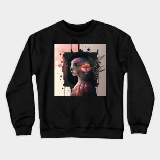 Ai genereated art , flowers, girl, parrot, digital, abstract scenery, surreal, fantasy Crewneck Sweatshirt